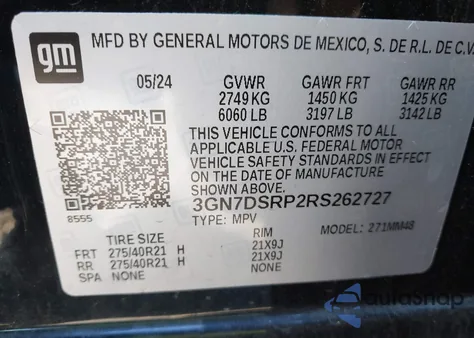 2024 Chevrolet Equinox Ev Rs z USA, uszkodzony, nr VIN 3GN7DSRP2RS262727